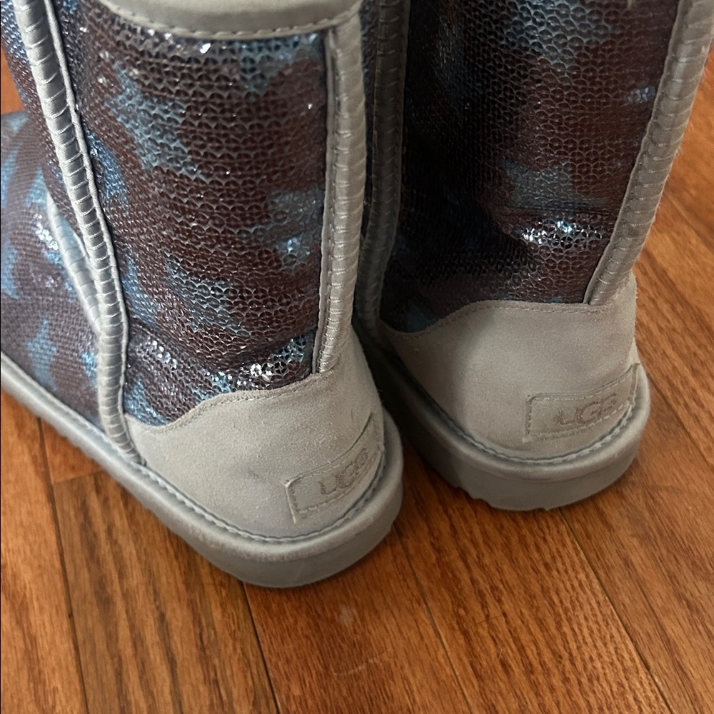 UGG Gray and Blue Sequin Boots big kids 6Y
